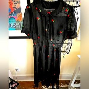 Stop Staring Black Sheer Swing Dress with Roses 🌹